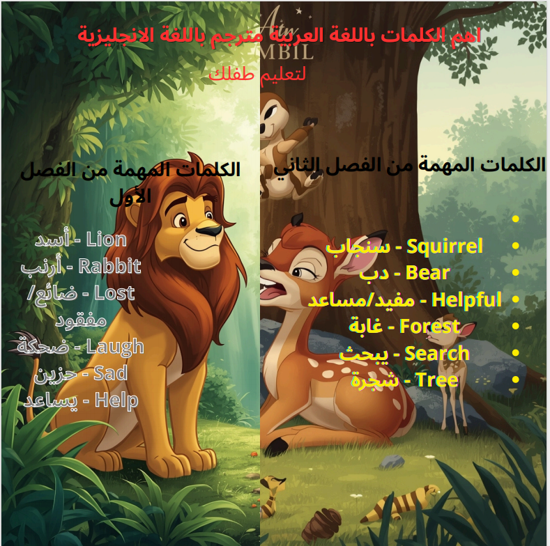 قصة لتعليم طفلك اللغة العربية ولانجليزية الحيونات الضاحكة في الغابة